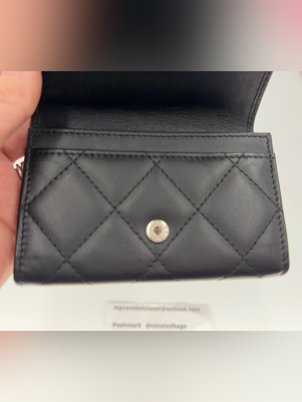 🖤🩷CHANEL Black Cambon CC Flap Card Holder Wallet w/Dust Bag and Entrupy COA - Picture 8 of 11